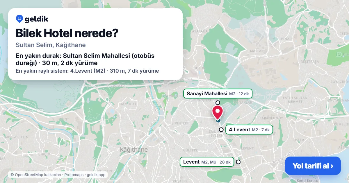 Where is Bilek Hotel: map with its location and the nearest stops, with walking times