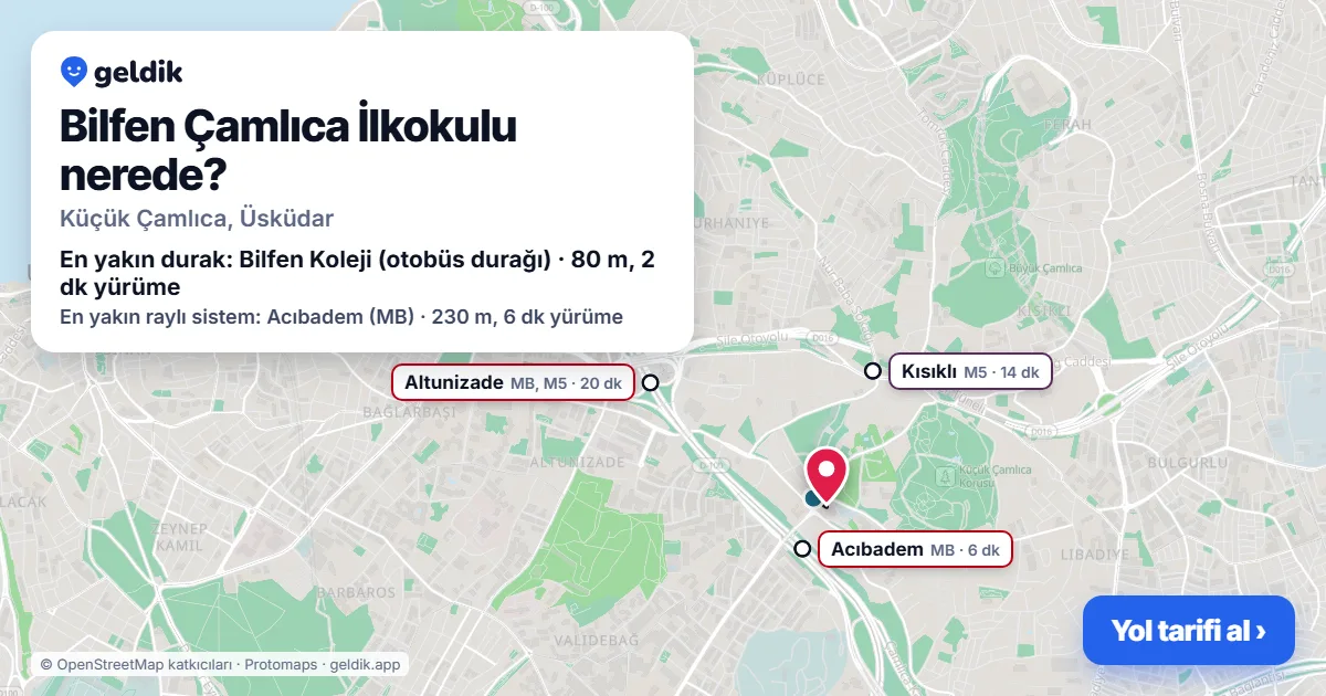 Where is Bilfen Çamlıca İlkokulu: map with its location and the nearest stops, with walking times
