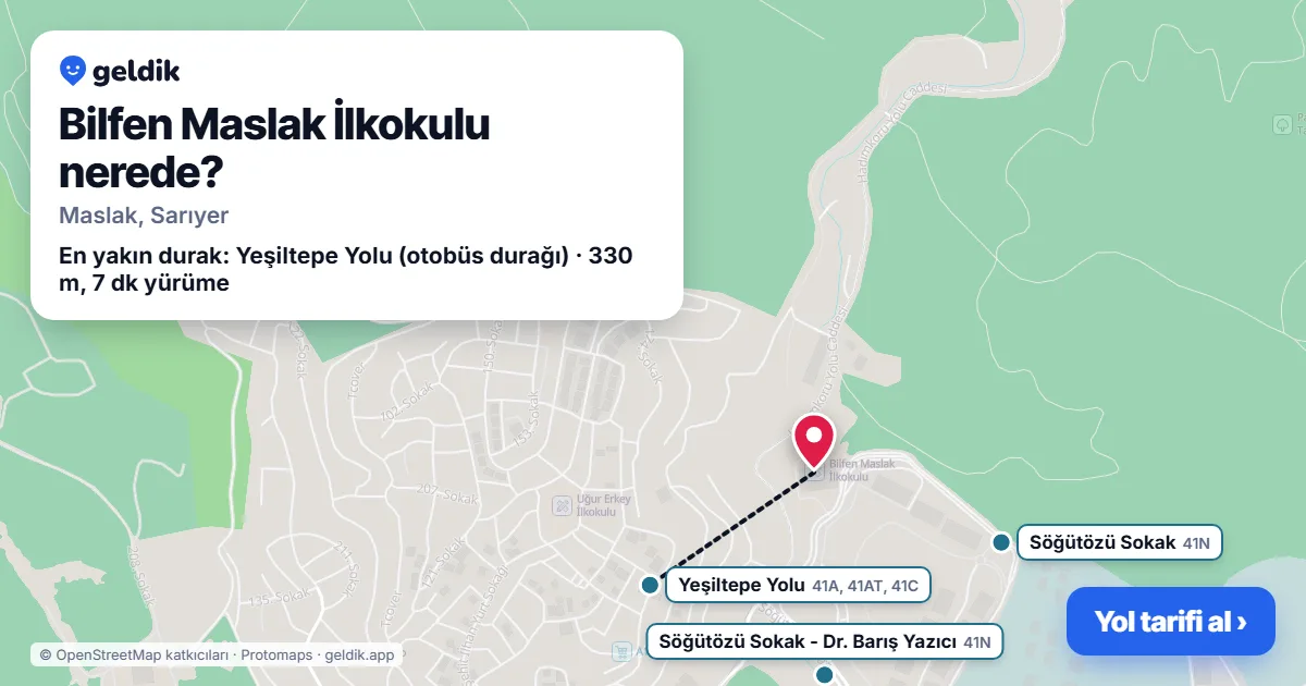 Bilfen Maslak İlkokulu nerede: haritada konumu ve en yakın duraklar, yürüme süreleriyle
