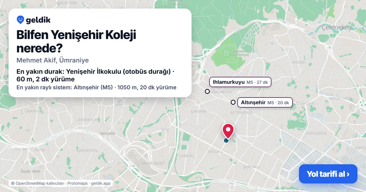 Bilfen Yenişehir Koleji nerede: haritada konumu ve en yakın duraklar, yürüme süreleriyle
