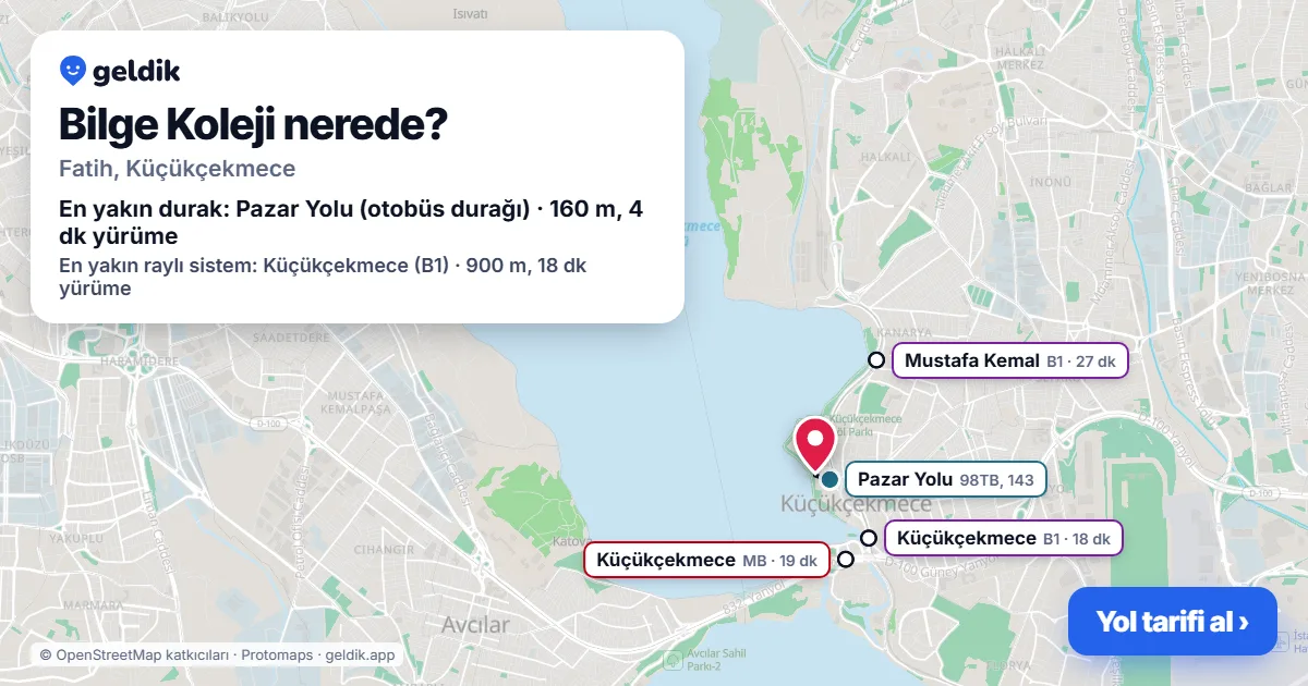 Where is Bilge Koleji: map with its location and the nearest stops, with walking times