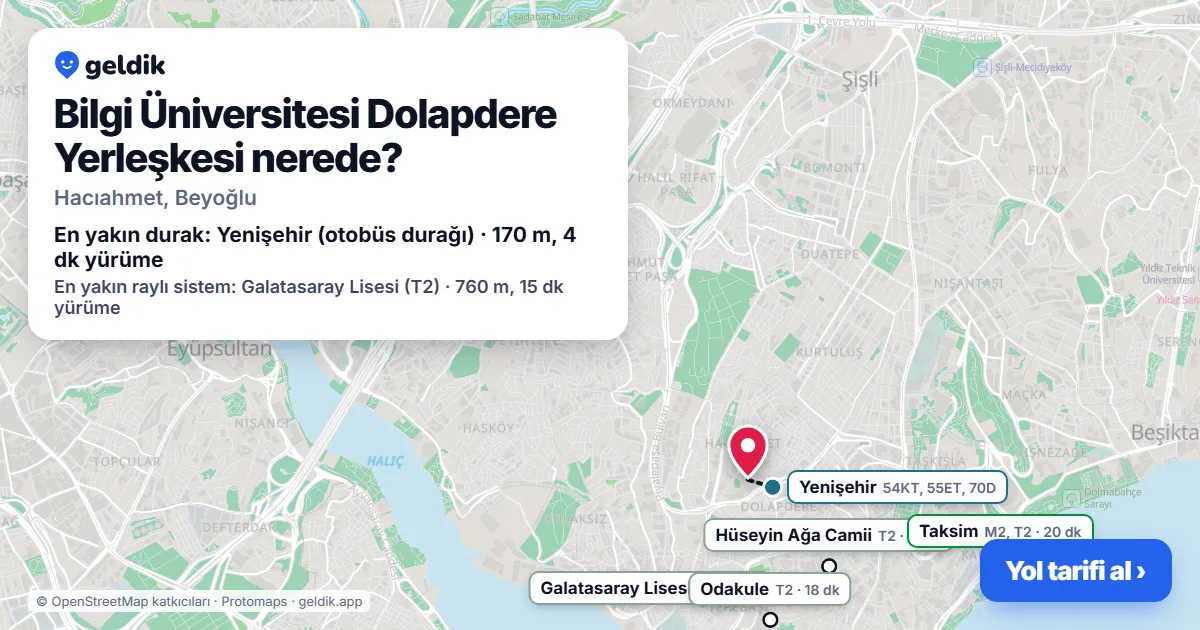 Bilgi Üniversitesi Dolapdere Yerleşkesi nerede: haritada konumu ve en yakın duraklar, yürüme süreleriyle