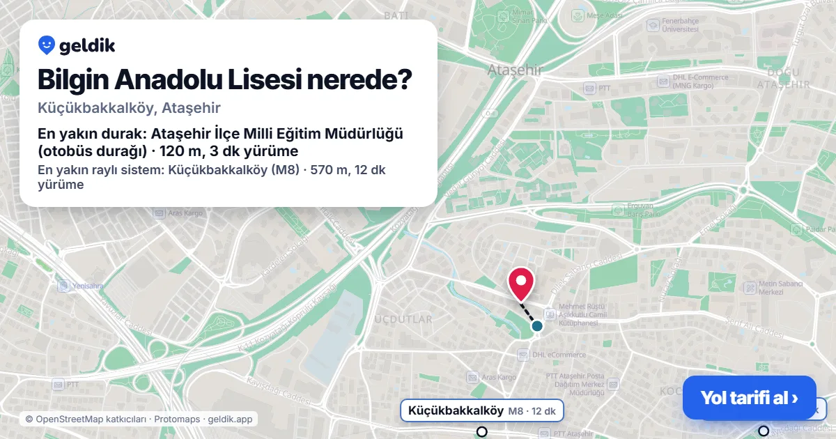 Where is Bilgin Anadolu Lisesi: map with its location and the nearest stops, with walking times