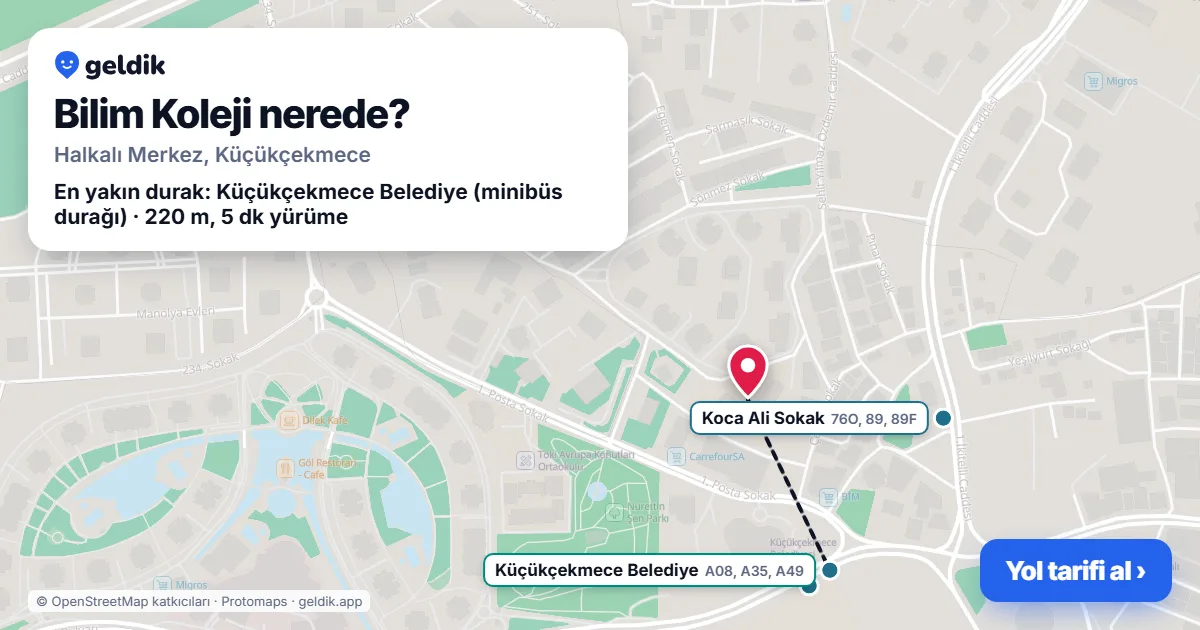 Where is Bilim Koleji: map with its location and the nearest stops, with walking times