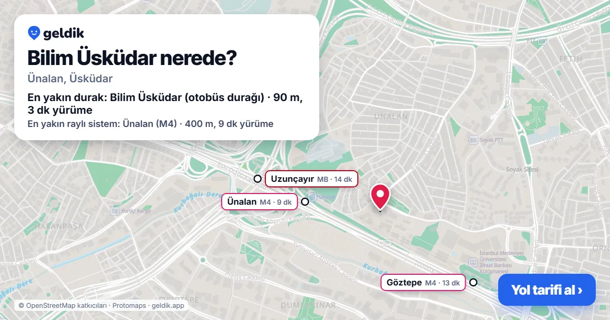 Where is Bilim Üsküdar: map with its location and the nearest stops, with walking times