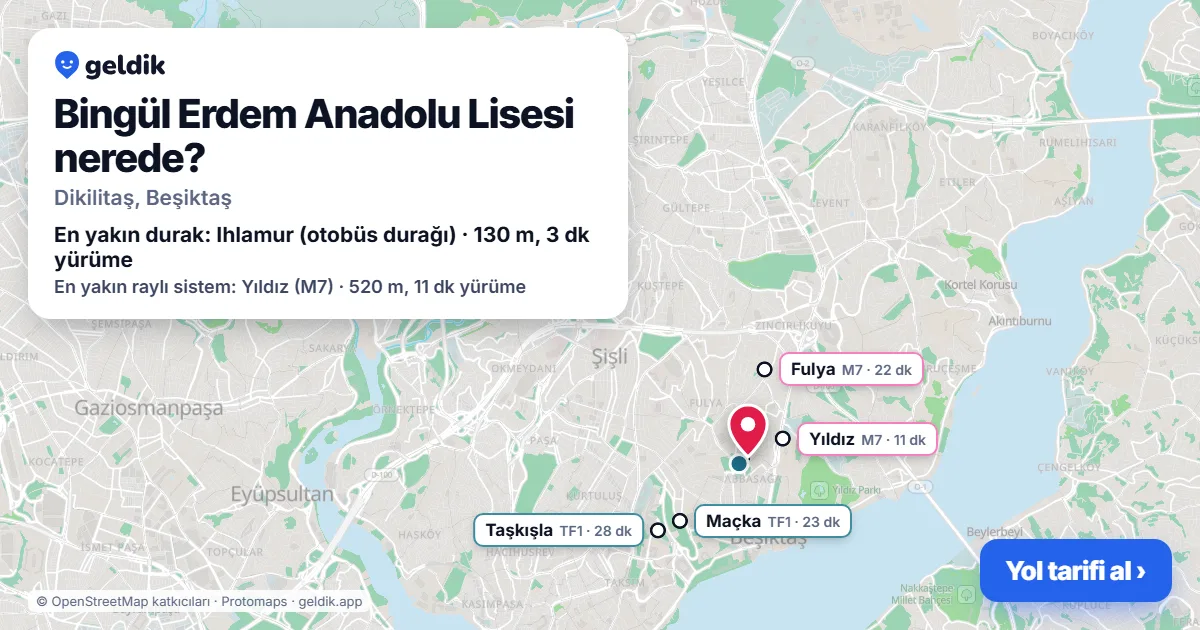 Where is Bingül Erdem Anadolu Lisesi: map with its location and the nearest stops, with walking times