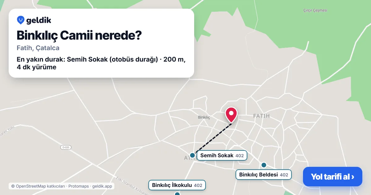 Binkılıç Camii nerede: haritada konumu ve en yakın duraklar, yürüme süreleriyle