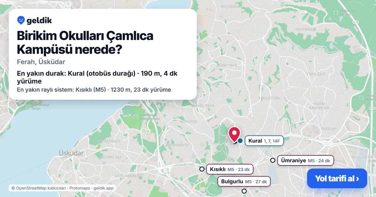 Where is Birikim Okulları Çamlıca Kampüsü: map with its location and the nearest stops, with walking times
