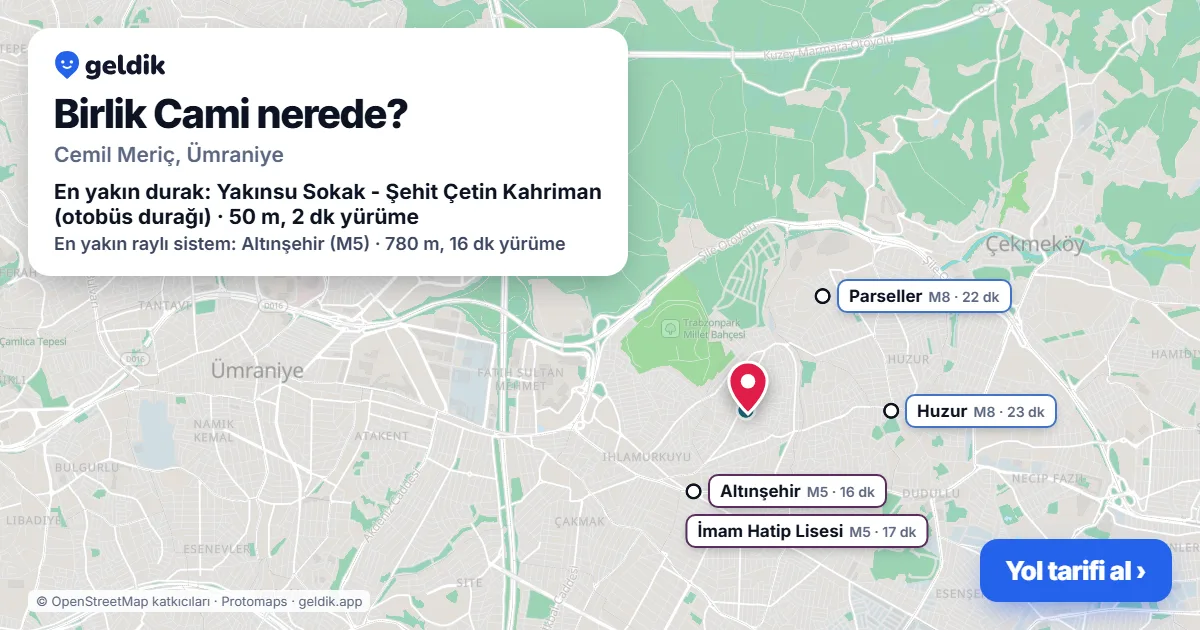 Birlik Cami nerede: haritada konumu ve en yakın duraklar, yürüme süreleriyle