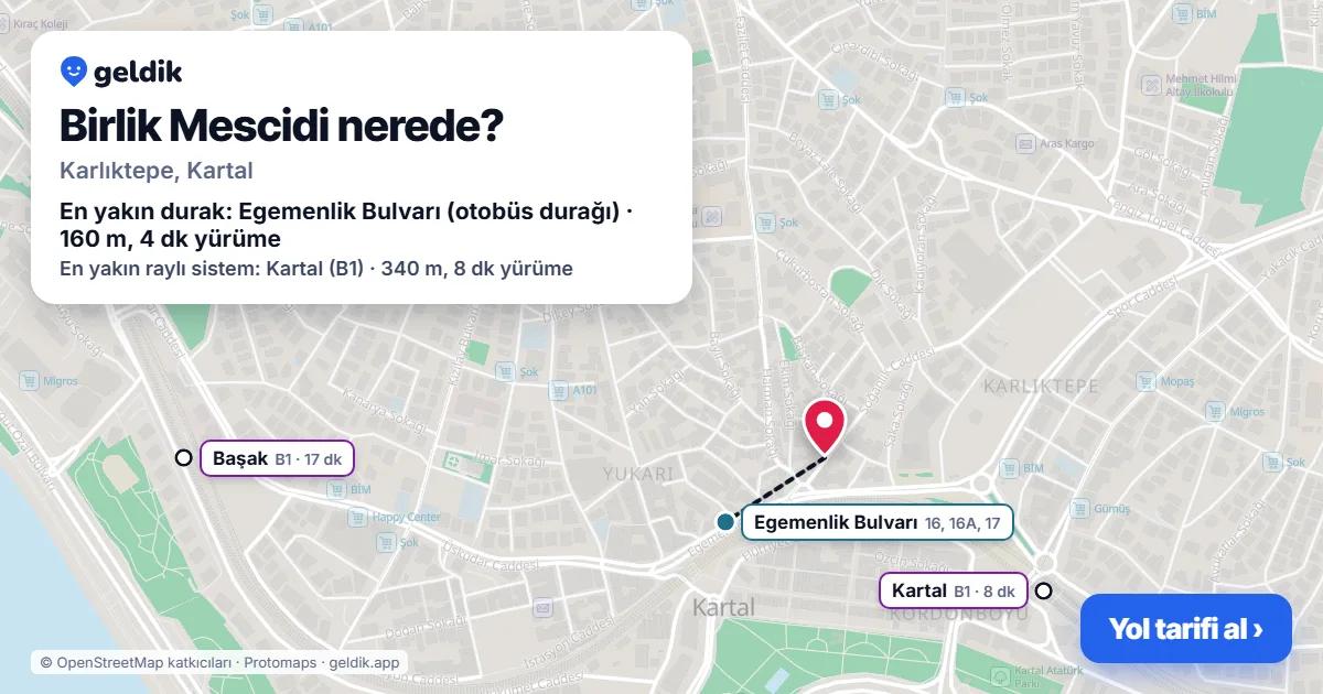 Birlik Mescidi nerede: haritada konumu ve en yakın duraklar, yürüme süreleriyle