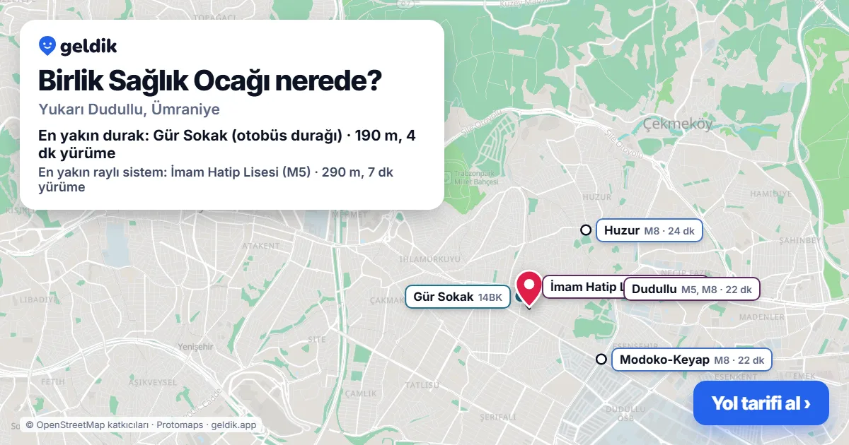 Birlik Sağlık Ocağı nerede: haritada konumu ve en yakın duraklar, yürüme süreleriyle