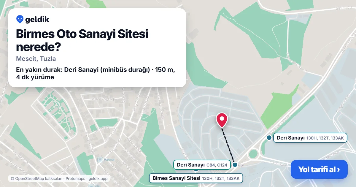 Where is Birmes Oto Sanayi Sitesi: map with its location and the nearest stops, with walking times