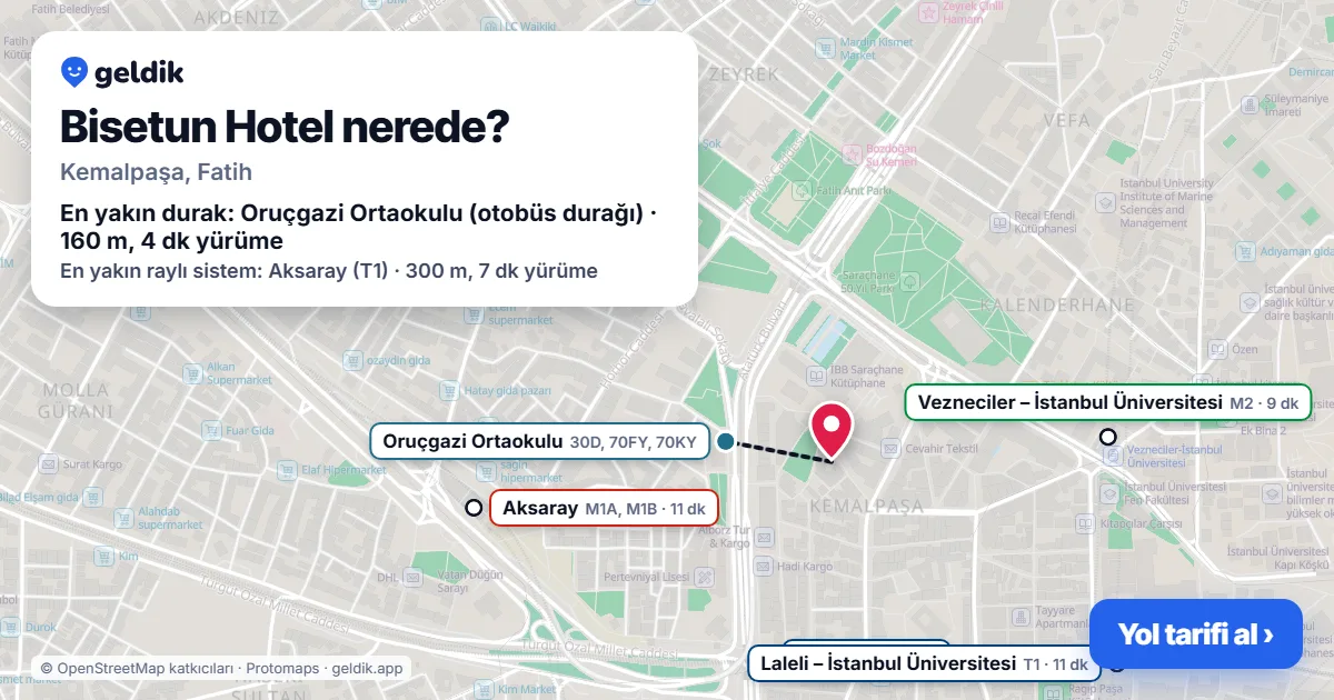 Where is Bisetun Hotel: map with its location and the nearest stops, with walking times