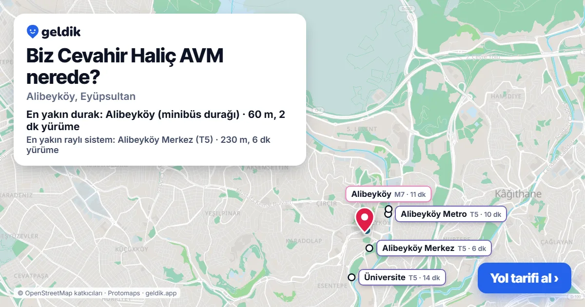 Where is Biz Cevahir Haliç Shopping Mall: map with its location and the nearest stops, with walking times