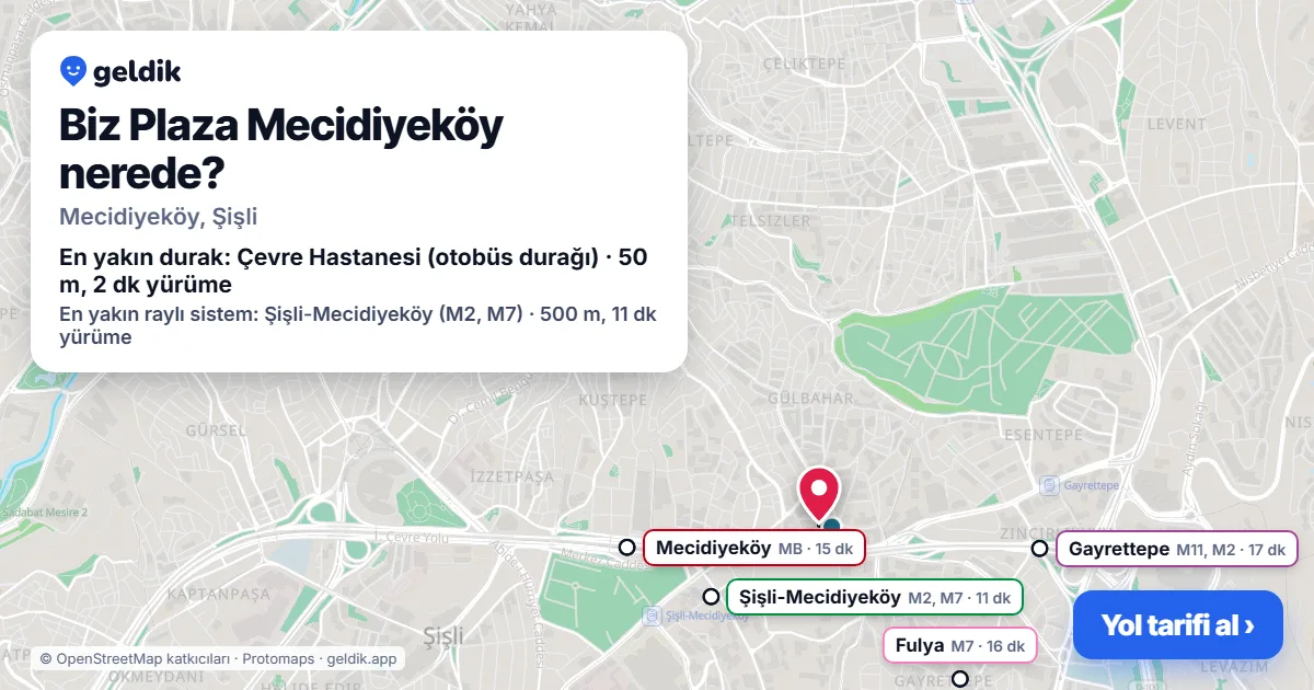 Biz Plaza Mecidiyeköy nerede: haritada konumu ve en yakın duraklar, yürüme süreleriyle
