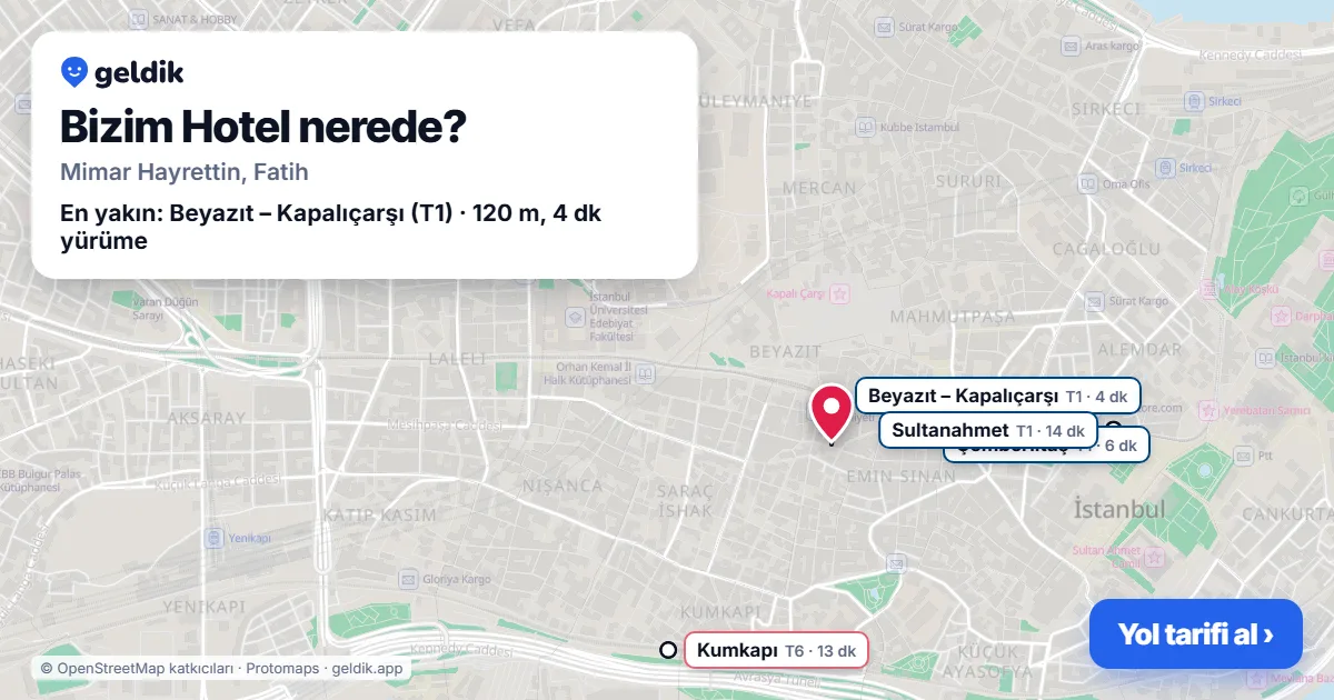 Where is Bizim Hotel: map with its location and the nearest stops, with walking times