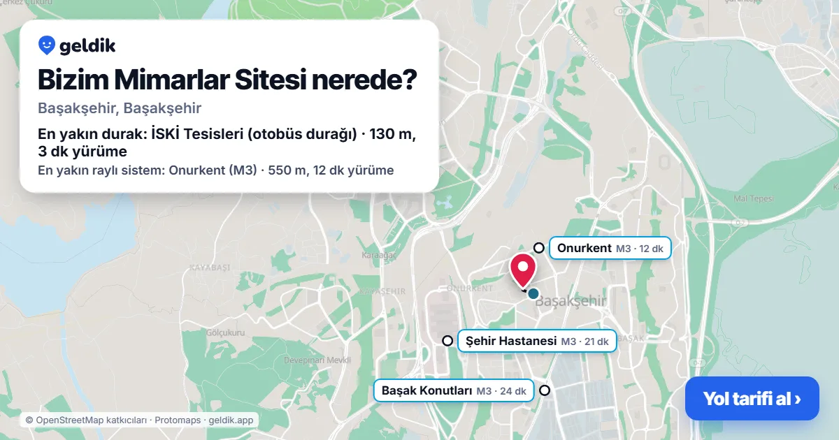 Bizim Mimarlar Sitesi nerede: haritada konumu ve en yakın duraklar, yürüme süreleriyle