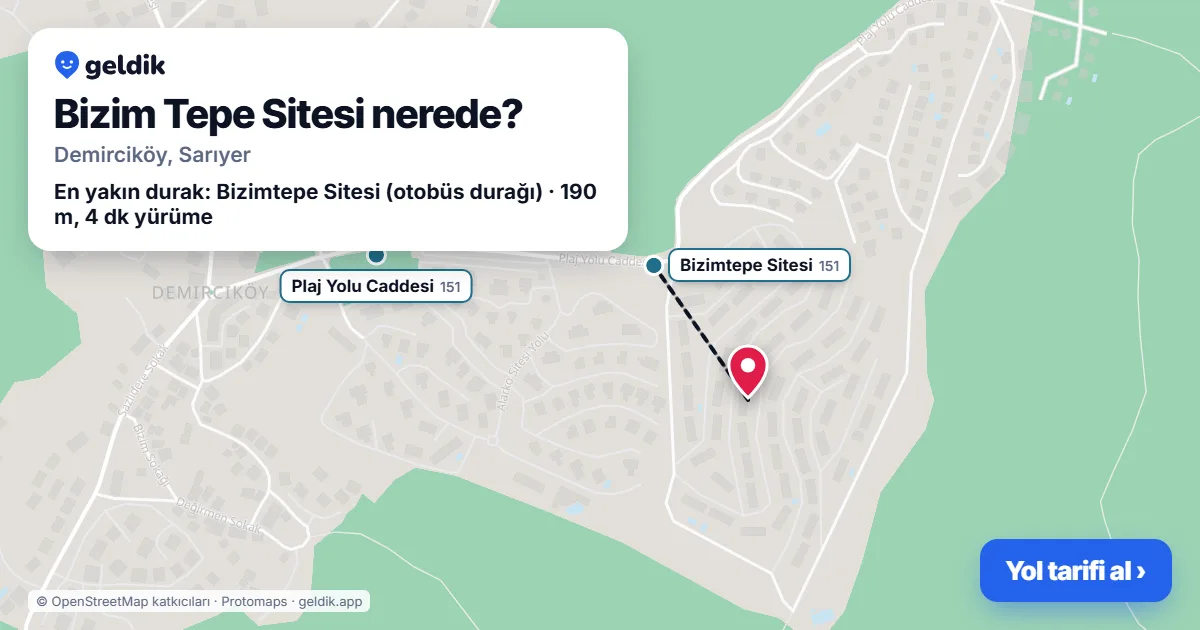 Bizim Tepe Sitesi nerede: haritada konumu ve en yakın duraklar, yürüme süreleriyle