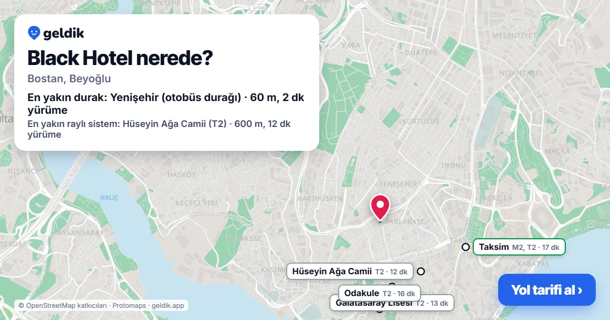 Where is Black Hotel: map with its location and the nearest stops, with walking times