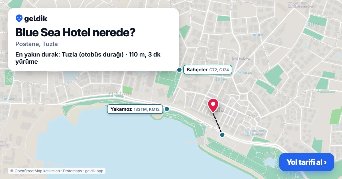 Blue Sea Hotel nerede: haritada konumu ve en yakın duraklar, yürüme süreleriyle