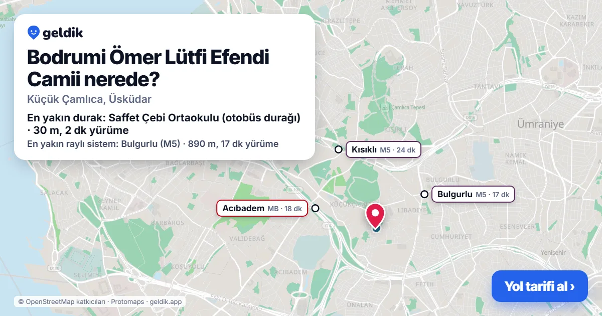 Bodrumi Ömer Lütfi Efendi Camii nerede: haritada konumu ve en yakın duraklar, yürüme süreleriyle