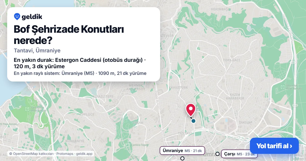Bof Şehrizade Konutları nerede: haritada konumu ve en yakın duraklar, yürüme süreleriyle