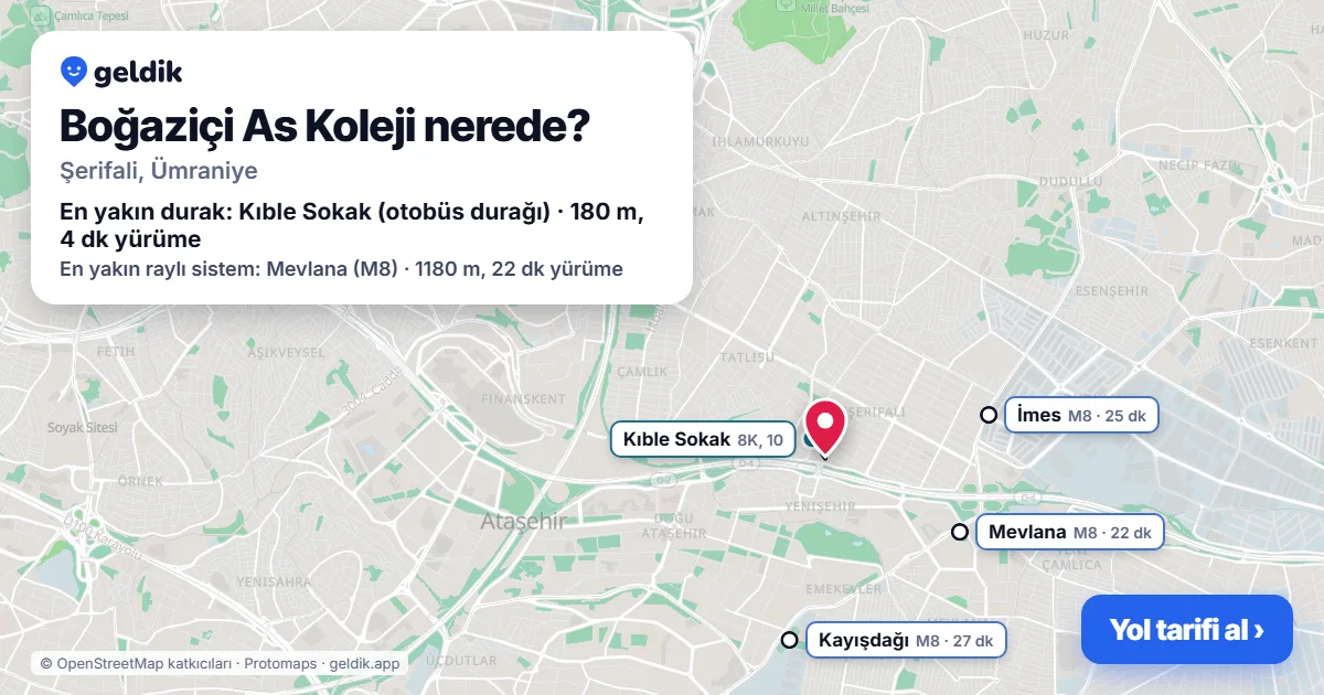 Boğaziçi As Koleji nerede: haritada konumu ve en yakın duraklar, yürüme süreleriyle