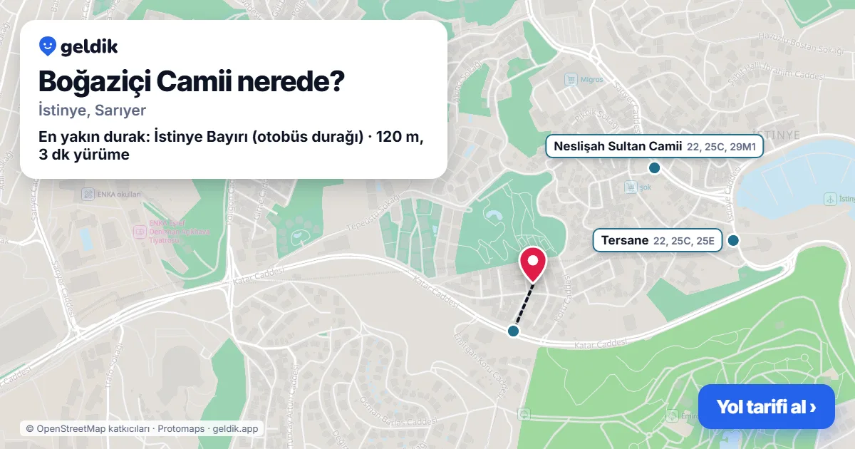 Where is Boğaziçi Camii: map with its location and the nearest stops, with walking times
