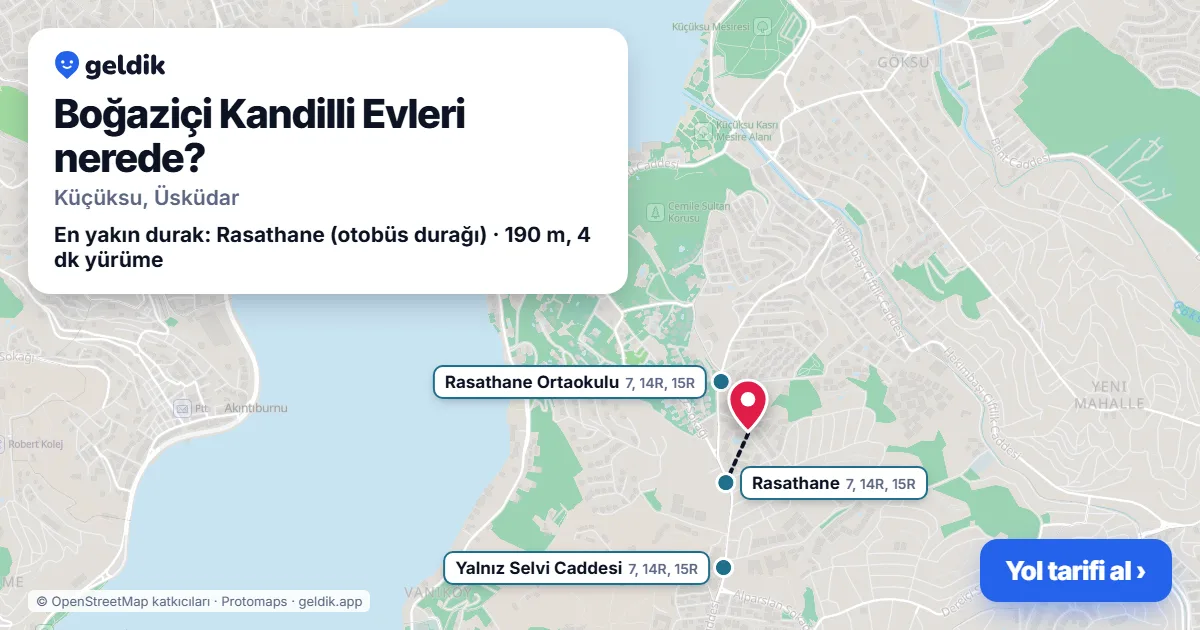 Boğaziçi Kandilli Evleri nerede: haritada konumu ve en yakın duraklar, yürüme süreleriyle