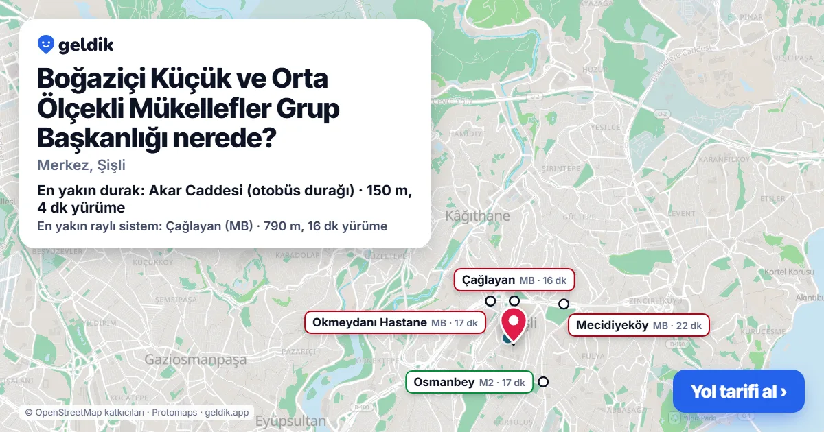Boğaziçi Küçük ve Orta Ölçekli Mükellefler Grup Başkanlığı nerede: haritada konumu ve en yakın duraklar, yürüme süreleriyle
