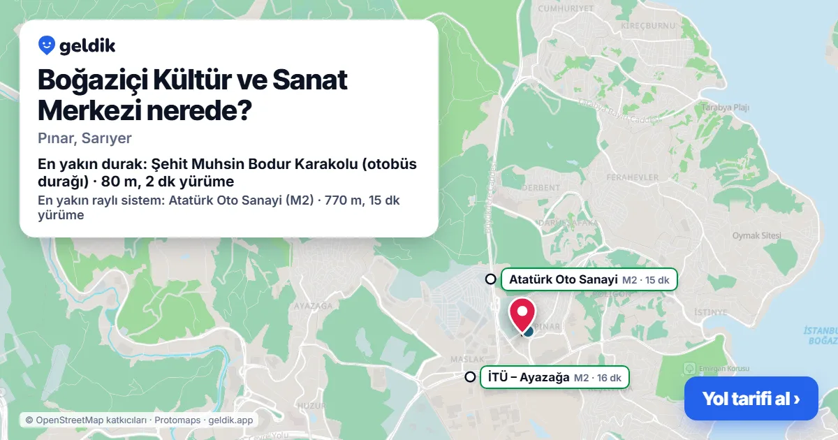 Where is Boğaziçi Kültür ve Sanat Merkezi: map with its location and the nearest stops, with walking times