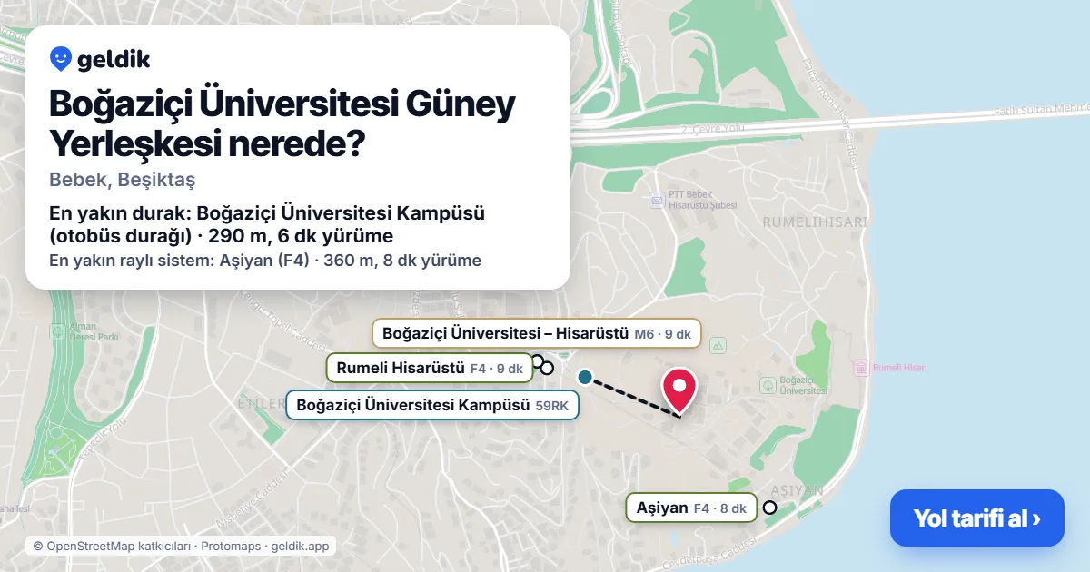 Boğaziçi Üniversitesi Güney Yerleşkesi nerede: haritada konumu ve en yakın duraklar, yürüme süreleriyle