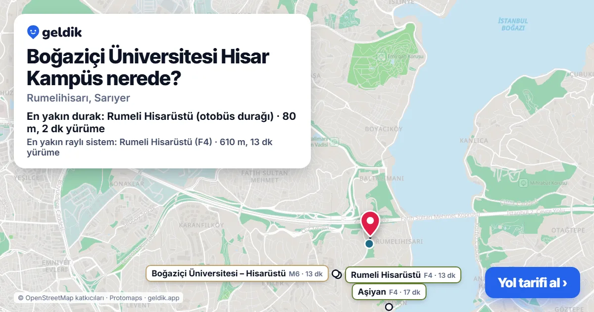 Boğaziçi Üniversitesi Hisar Kampüs nerede: haritada konumu ve en yakın duraklar, yürüme süreleriyle