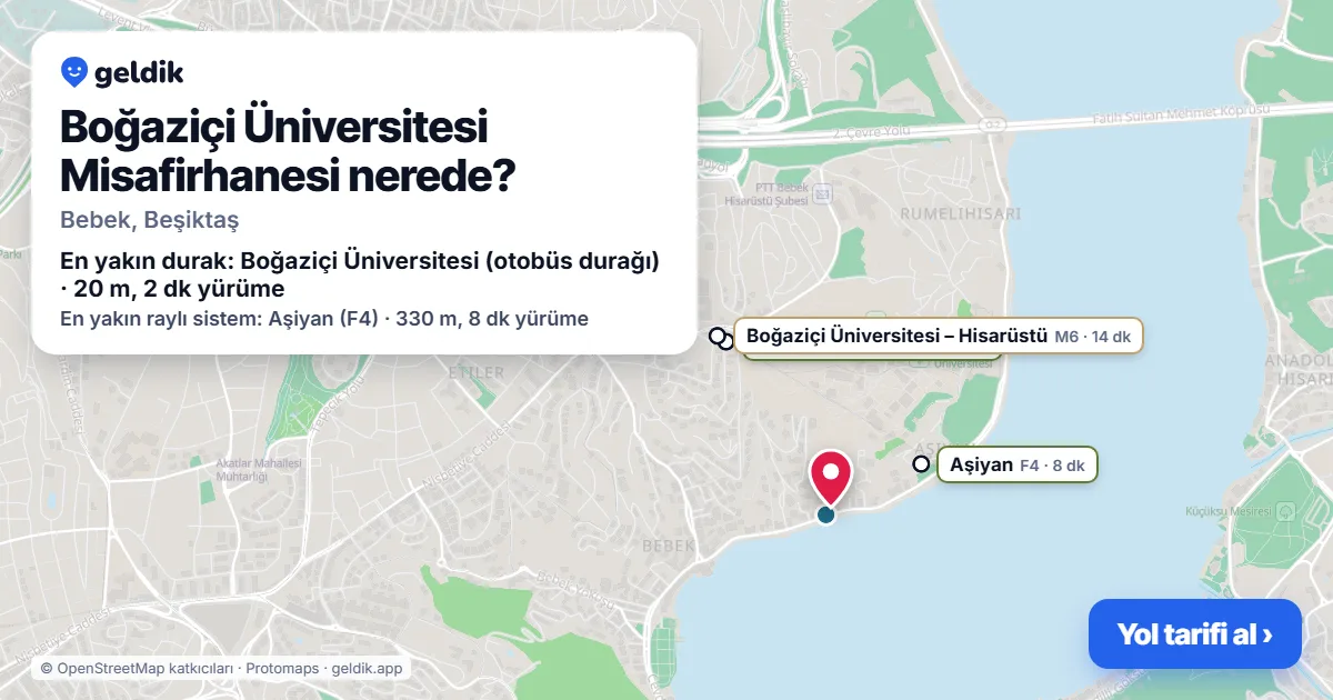 Boğaziçi Üniversitesi Misafirhanesi nerede: haritada konumu ve en yakın duraklar, yürüme süreleriyle