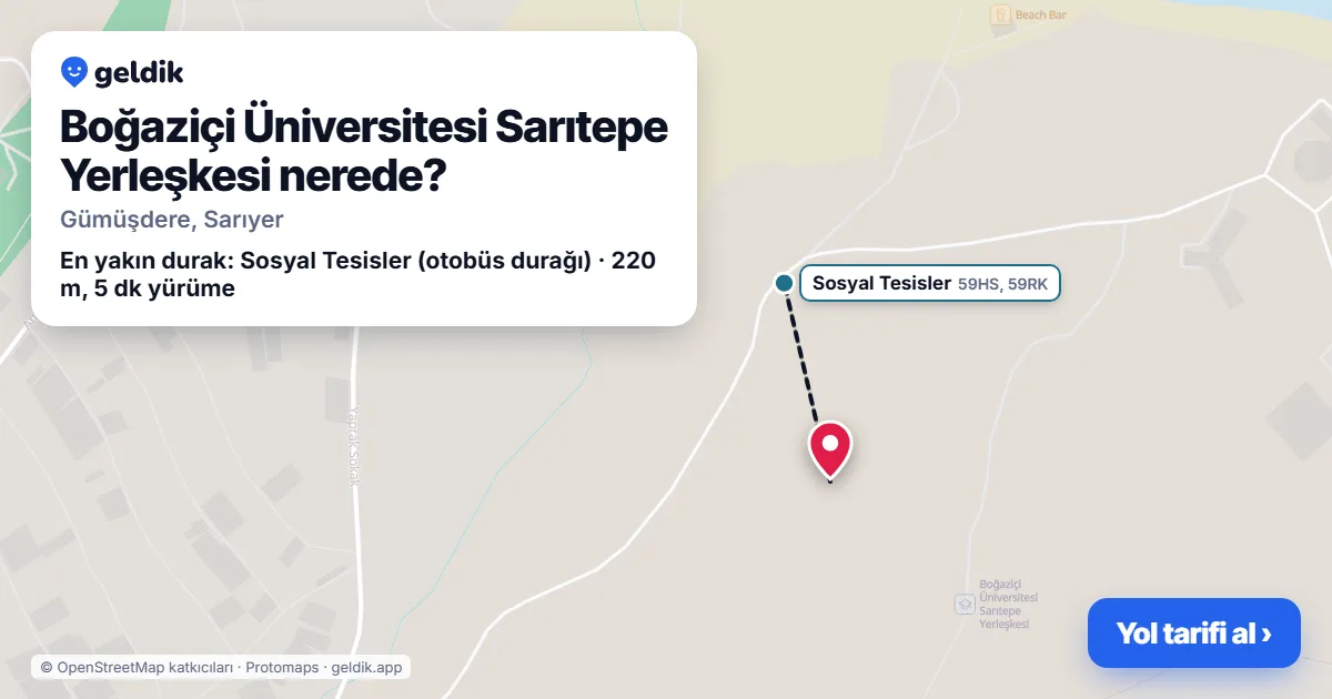 Where is Boğaziçi Üniversitesi Sarıtepe Yerleşkesi: map with its location and the nearest stops, with walking times
