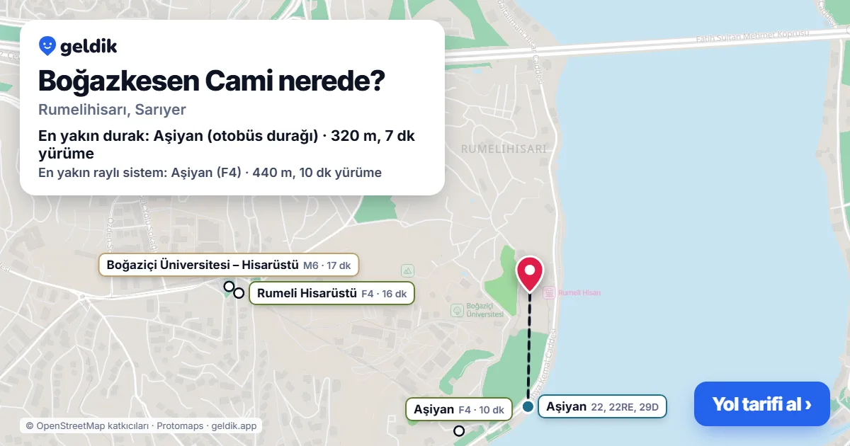 Where is Boğazkesen Cami: map with its location and the nearest stops, with walking times