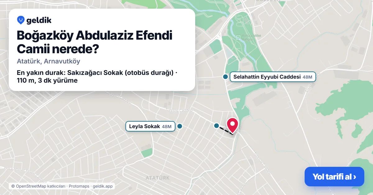 Where is Boğazköy Abdulaziz Efendi Camii: map with its location and the nearest stops, with walking times