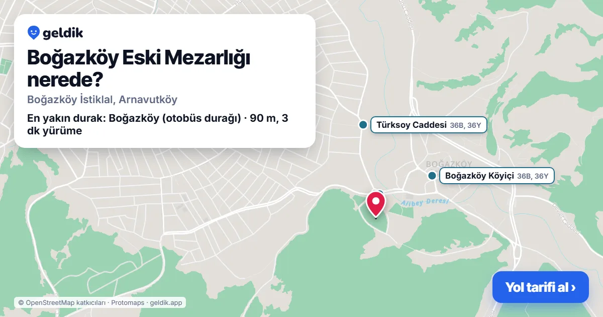 Boğazköy Eski Mezarlığı nerede: haritada konumu ve en yakın duraklar, yürüme süreleriyle