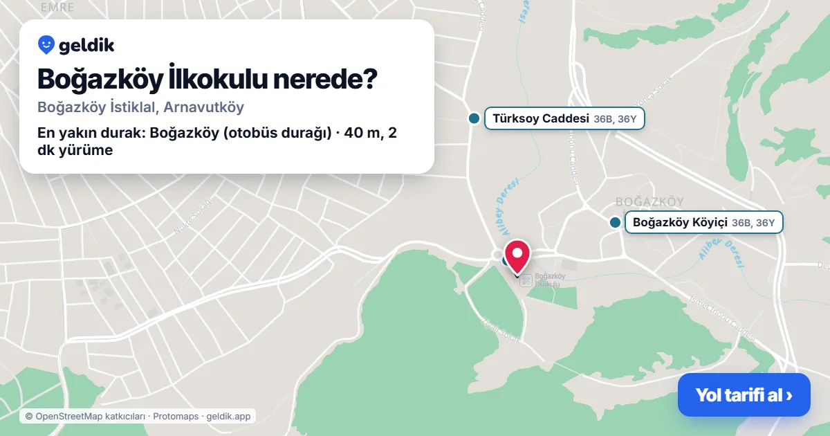 Where is Boğazköy İlkokulu: map with its location and the nearest stops, with walking times
