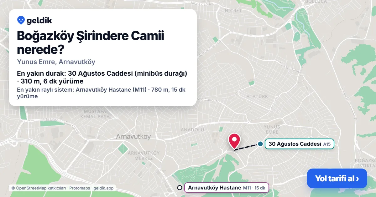 Where is Boğazköy Şirindere Camii: map with its location and the nearest stops, with walking times