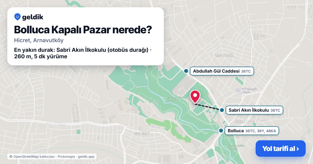 Bolluca Kapalı Pazar nerede: haritada konumu ve en yakın duraklar, yürüme süreleriyle