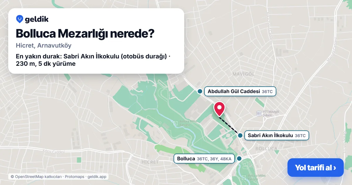 Where is Bolluca Mezarlığı: map with its location and the nearest stops, with walking times