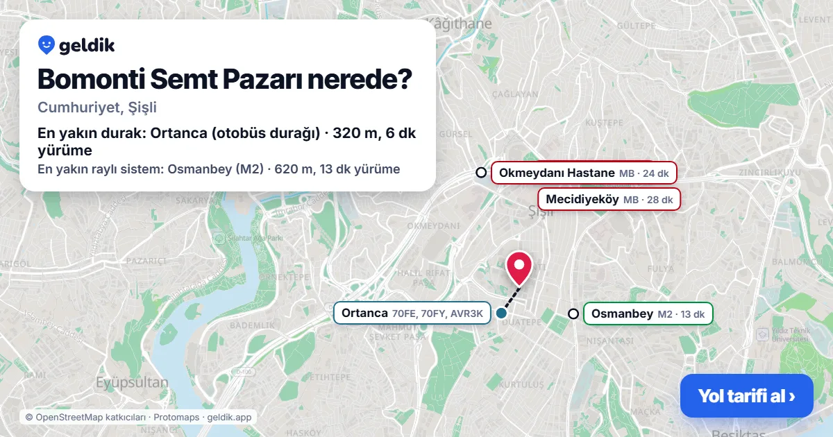 Where is Bomonti Semt Pazarı: map with its location and the nearest stops, with walking times