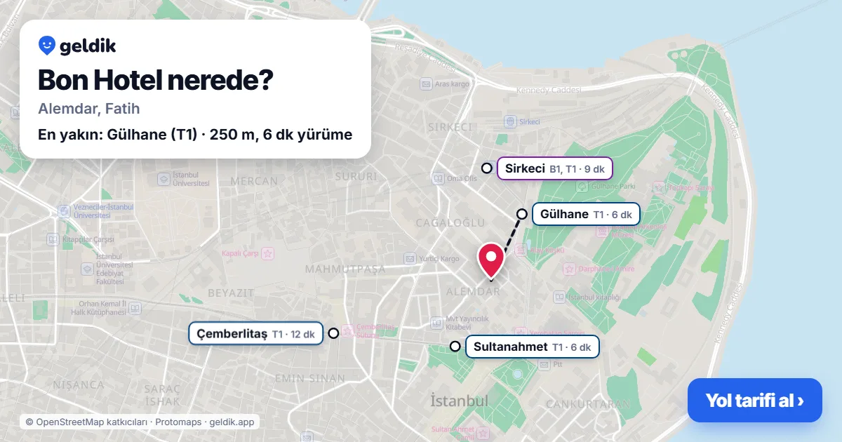 Where is Bon Hotel: map with its location and the nearest stops, with walking times
