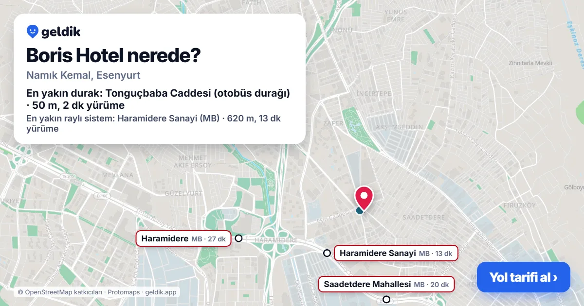 Boris Hotel nerede: haritada konumu ve en yakın duraklar, yürüme süreleriyle