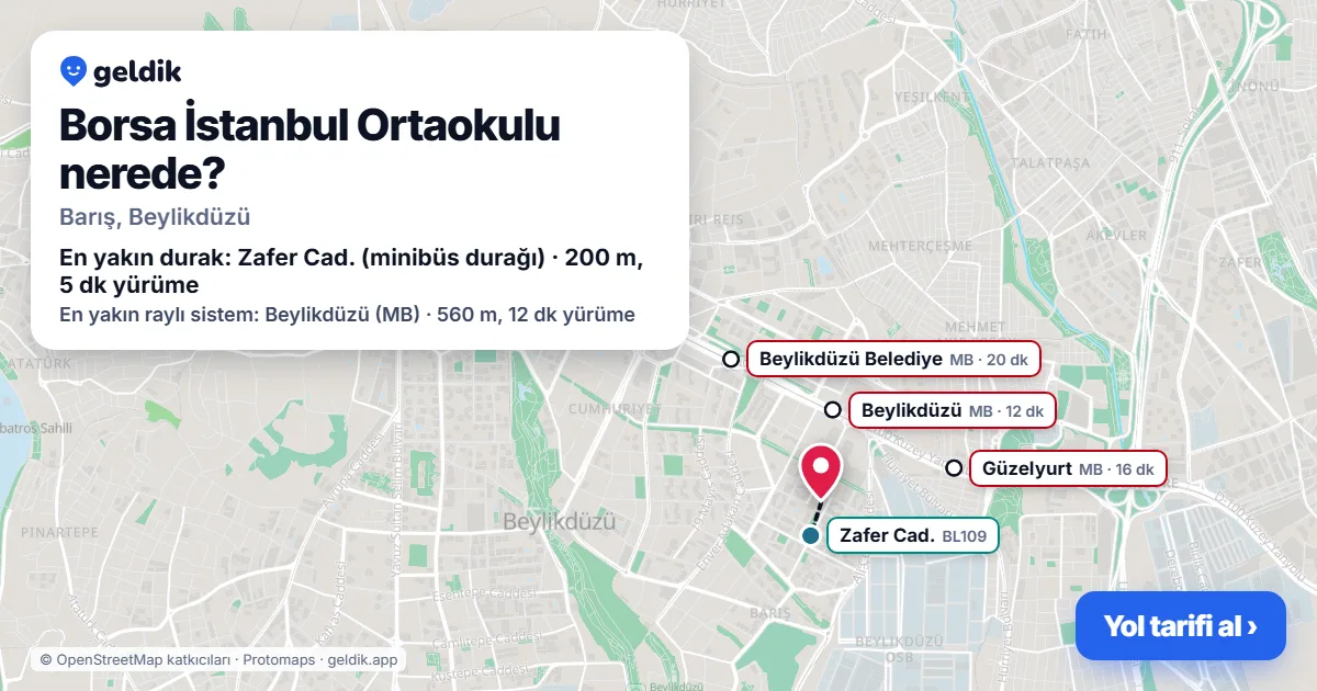 Borsa İstanbul Ortaokulu nerede: haritada konumu ve en yakın duraklar, yürüme süreleriyle
