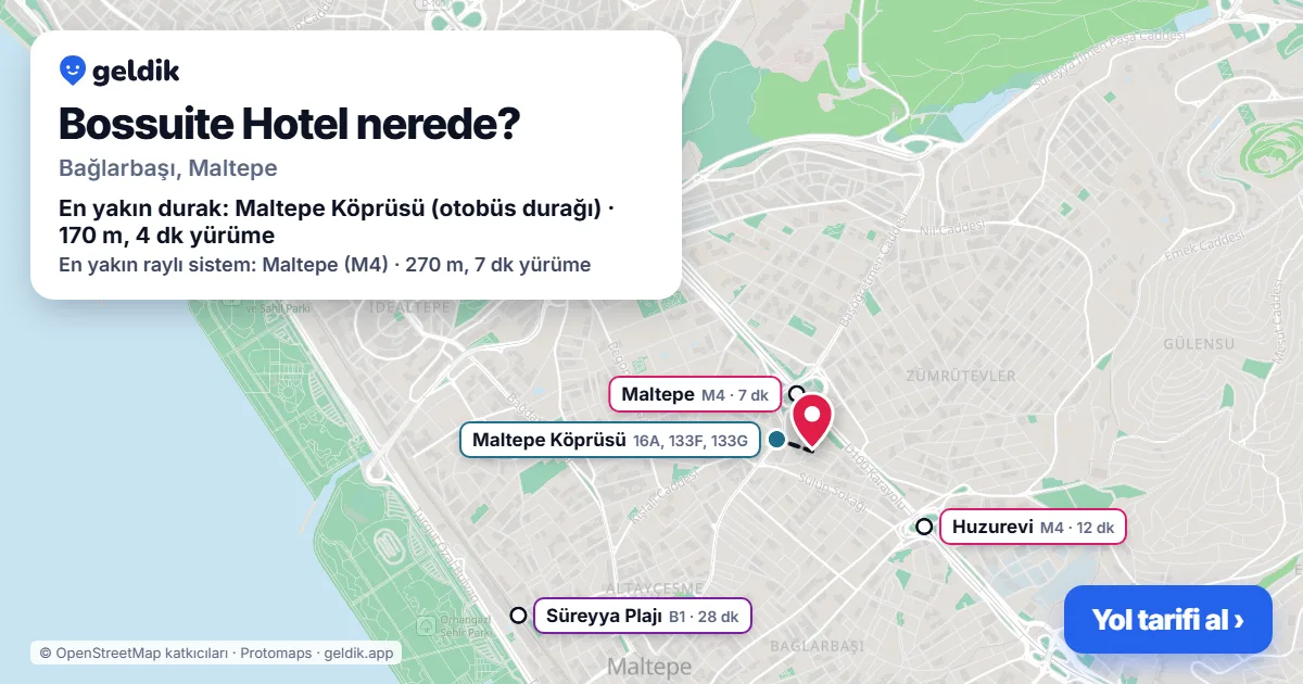 Where is Bossuite Hotel: map with its location and the nearest stops, with walking times