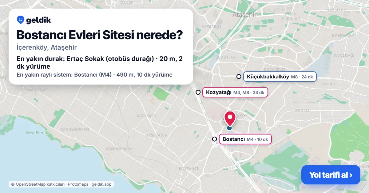 Bostancı Evleri Sitesi nerede: haritada konumu ve en yakın duraklar, yürüme süreleriyle