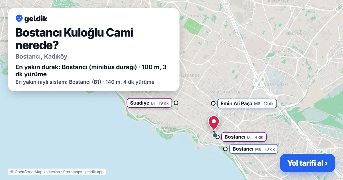 Where is Bostancı Kuloğlu Cami: map with its location and the nearest stops, with walking times
