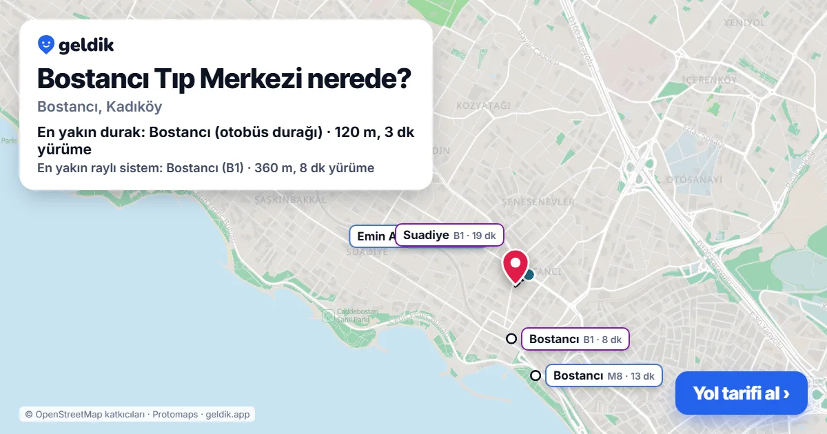 Bostancı Tıp Merkezi nerede: haritada konumu ve en yakın duraklar, yürüme süreleriyle